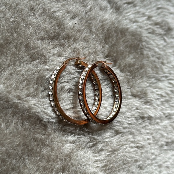 Vintage Rhinestone Gold Hoops - Picture 8 of 9
